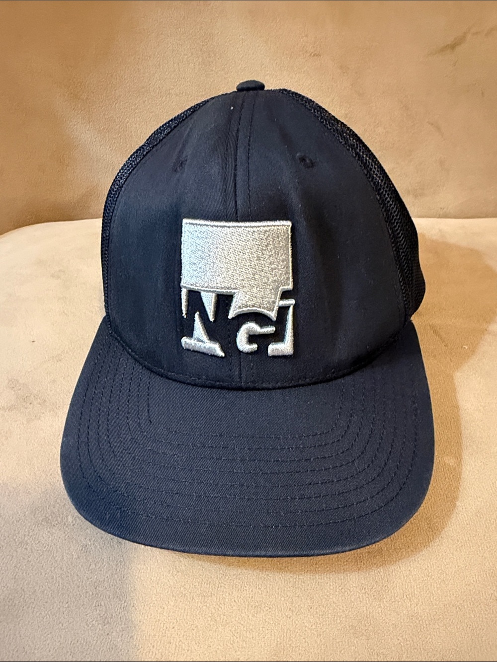 Men's black  Trucker Hat with Raised White Logo Patch